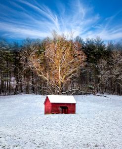 Little Red Barn in the First Snowfall