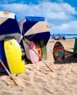 Beach Fun Umbrellas and Surfboards