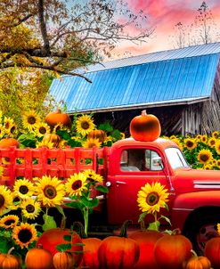 Red Truck at the Autumn Barn