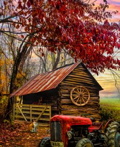 Red Tractor at Sunrise on the Farm