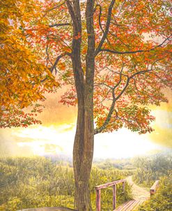 Rowboat at the Autumn Maple Tree Watercolors Painting