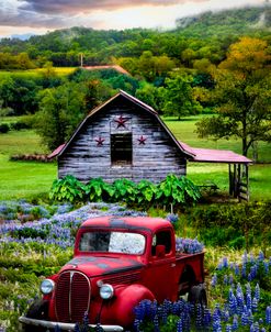 Red Truck in Early Autumn Fields