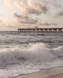 Crashing Waves by the Pier in Beachhouse Hues