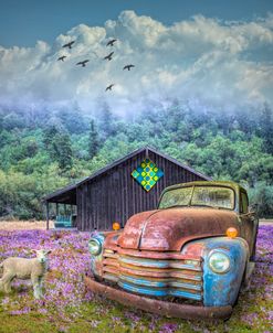 Old Truck in the Fog on the Farm