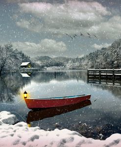 Red Rowboat on the Winter Lake