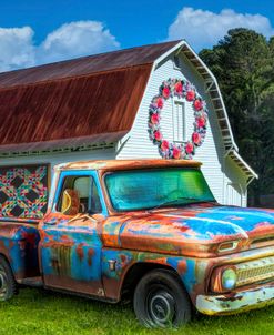 White Barn Rusty Truck