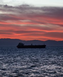 Freighter At Sunset