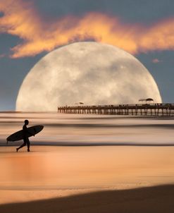 Surfer Under The Full Moon