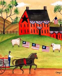 Primitive Americana Sheep with Horse and Wagon Cheryl Bartley