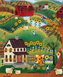 Primitive Quilt Maker House Sunflower Sheep Cheryl Bartley