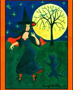 Halloween Witch Black Cat Moon Dance