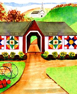 Primitive Antique Barn and Country Quilt Covered Bridge