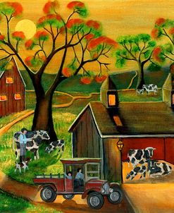 Sunrise Autumn Cow and Sheep Barnyard