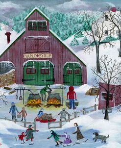 Snowy Maple Syrup Makers and Ice Skaters