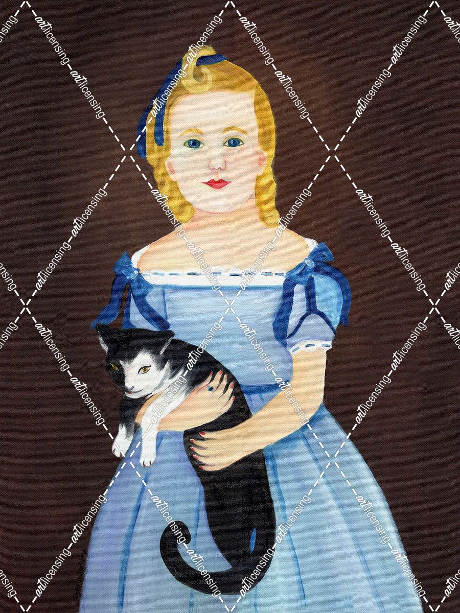 Girl Blue Dress with Cat