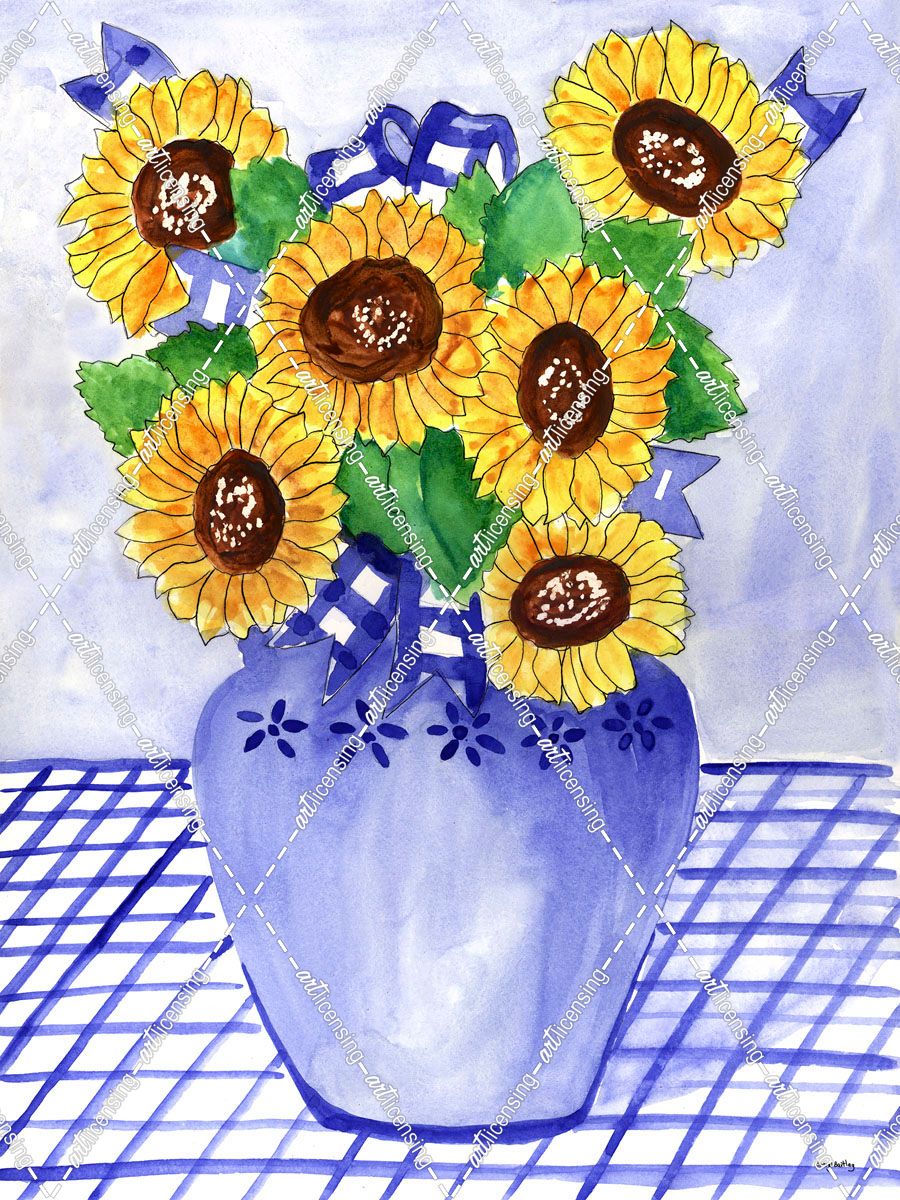 Blue Plaid Ribbions and Sunflowers