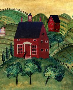 American School House with Little Black Dog