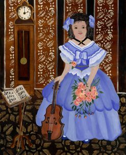 Girl in Blue Dress with Violin