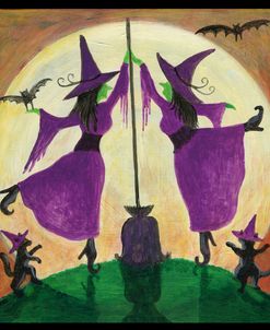 Halloween Purple Witch Black Cats Moon Dance
