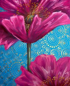 Pink Poppies on Blue