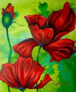 Red Poppies on Green