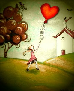 Girl Flying a Heart Balloon