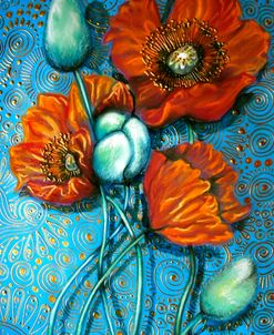 Orange Poppies on Blue