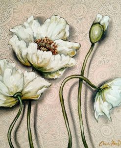 White Poppies On Pastel Pink Background