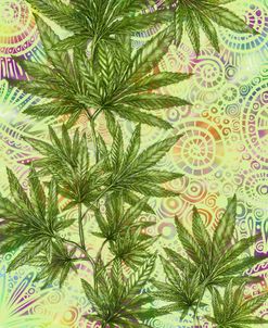 Cannabis Plant with Psychedelic Spiral Background