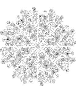 Mushroom And Fairy Mandala Black And White