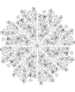 Mushroom And Fairy Mandala Black And White