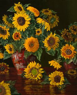 Sunflowers with Two Crimson Vases