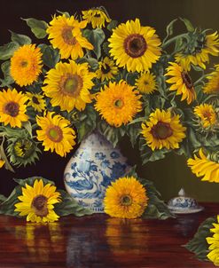 Sunflowers in Blue and White Vase