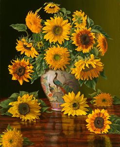 Sunflowers In A Peacock Vase