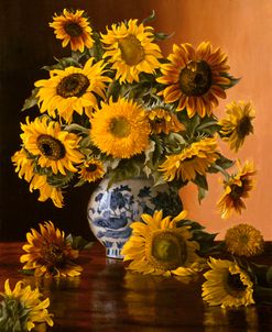 Sunflowers in a Blue Willow Vase