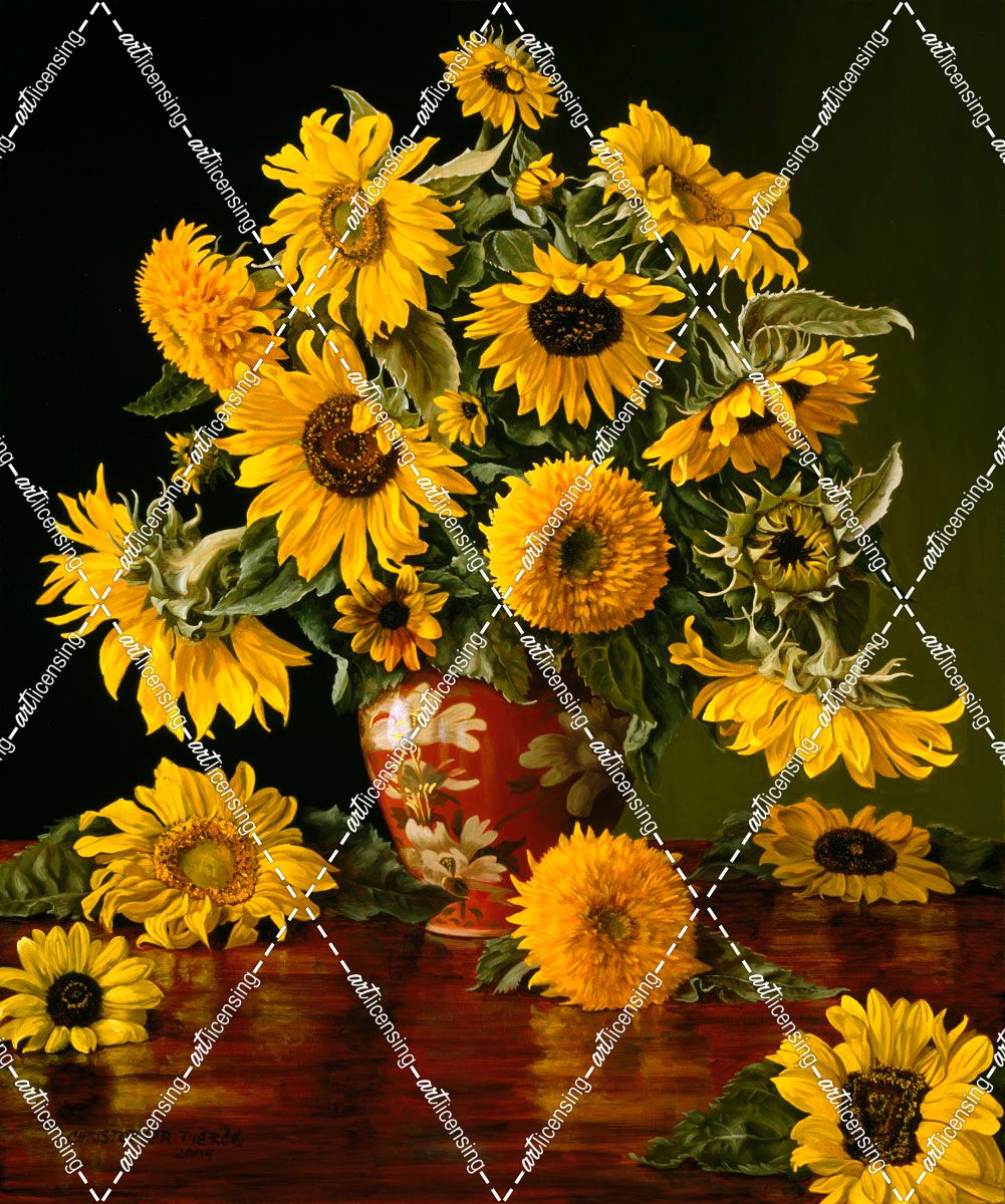 Sunflowers in a Crimson Vase