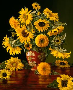 Sunflowers in a Crimson Vase