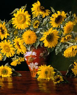 Sunflower in a Red Chinese Vase