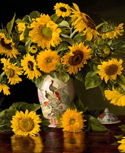 Sunflowers in a Chinese Peacock Vase