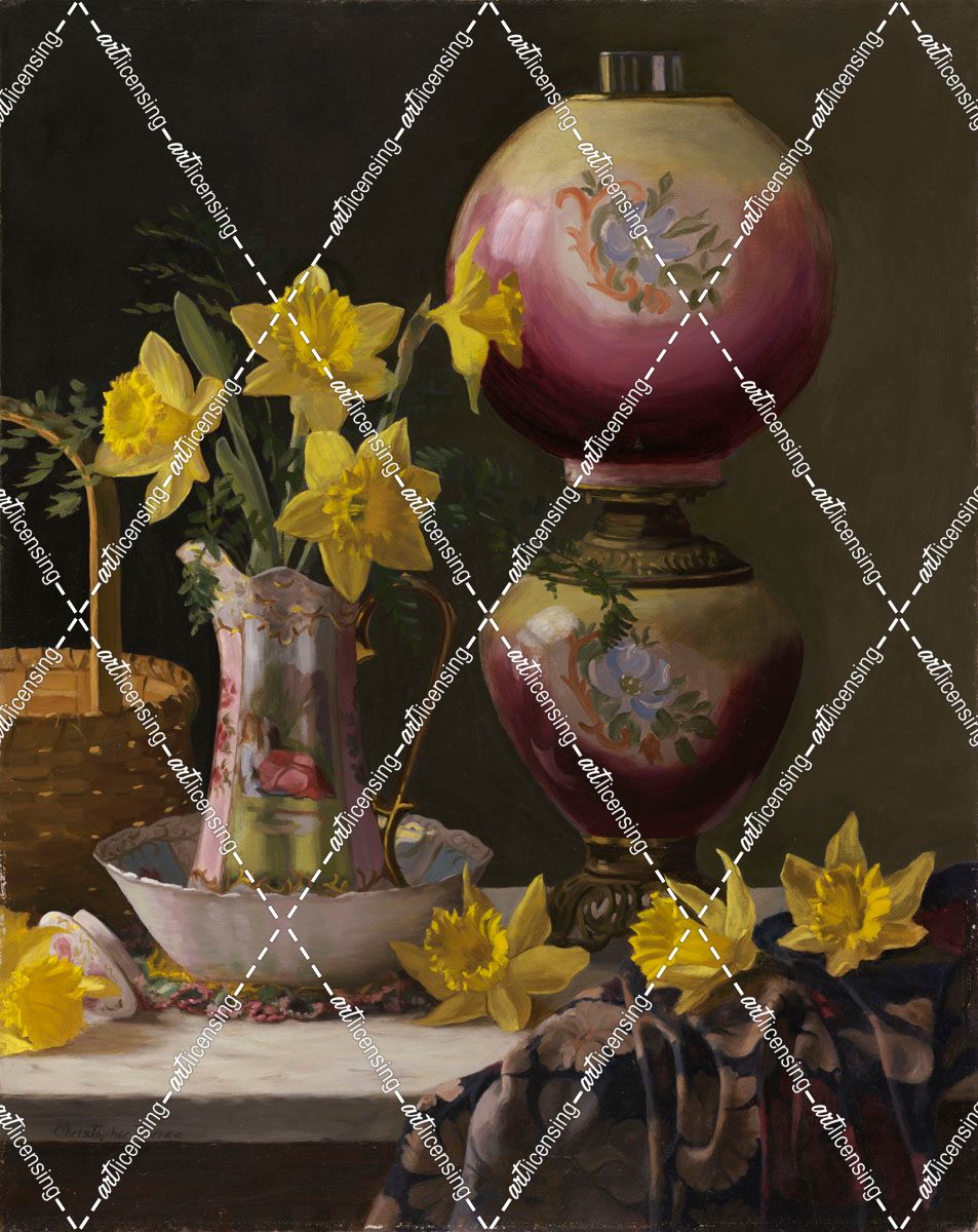 Victorian Lamp with Daffodils