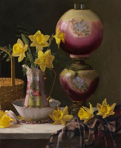 Victorian Lamp with Daffodils