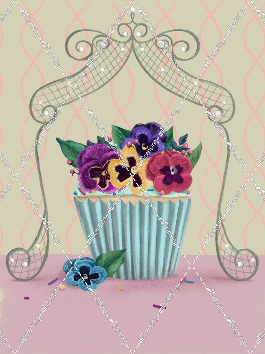 Birthday Cupcake with Pansies