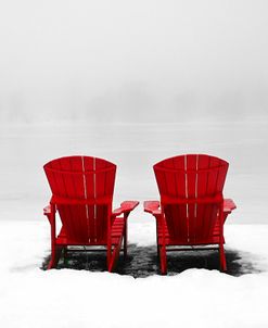 Red Adirondack Chairs In Winter