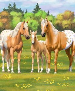 Horse Family Summer Pasture Palomino Appaloosa