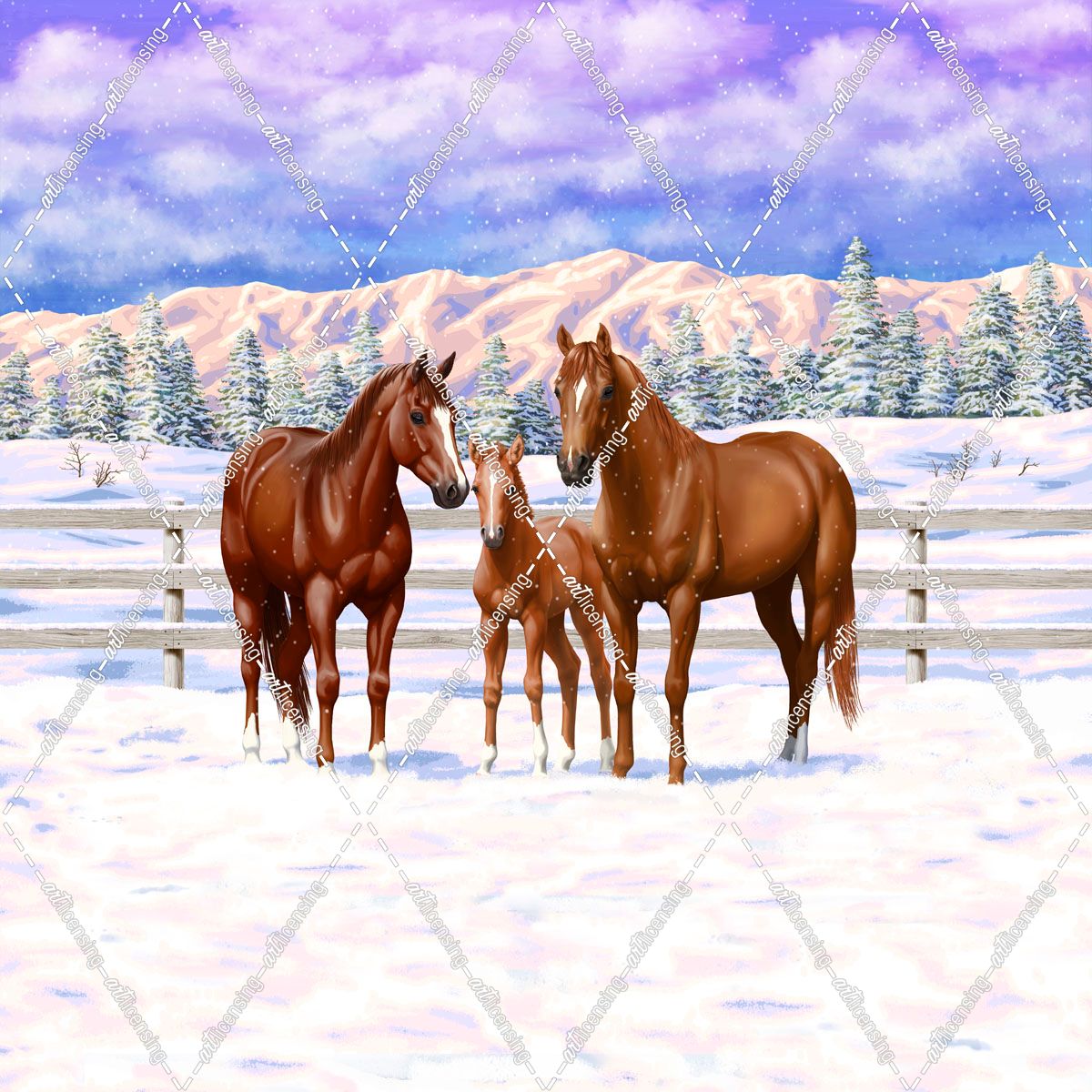 Horses In Snow Chestnut
