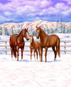 Horses In Snow Chestnut