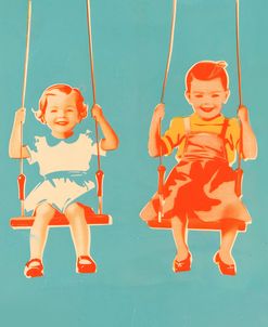 Two Little Girls On Swings