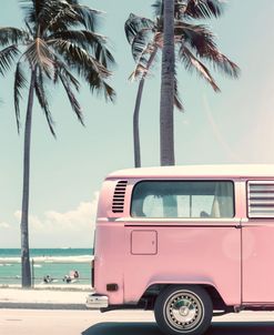 Pink Bus At The Beach