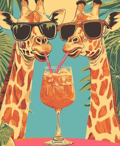 Giraffes Sharing A Drink