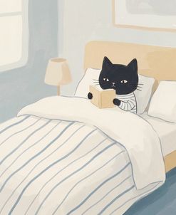A Cat Reading In Bed